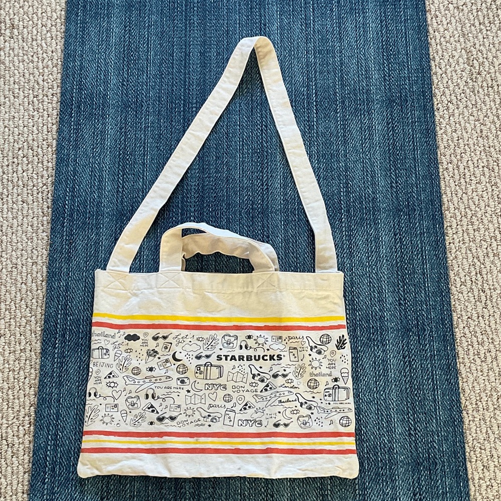 Starbucks Cream Tote with Graphic Print